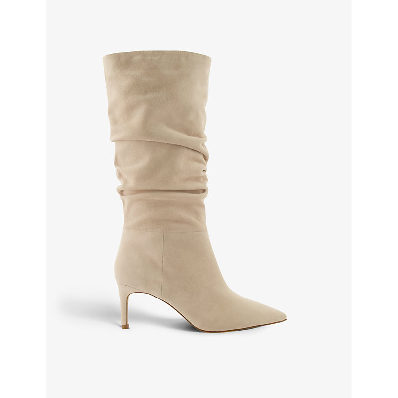 Dune Womens Sand-suede Slouch Ruched Suede Calf-length Boots