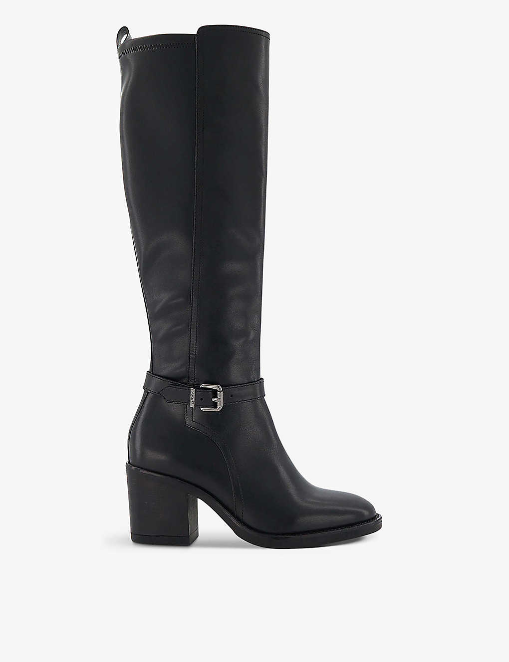 Dune Womens Black-leather Trance Side-buckle Leather Knee-high Boots