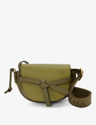 Loewe Gate Dual Mini Leather Shoulder Bag In Olive Green/khaki