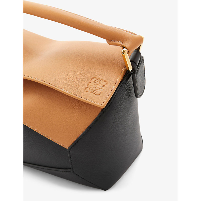 Shop Loewe Womens Warm Desert/black Puzzle Edge Small Leather Cross-body Bag