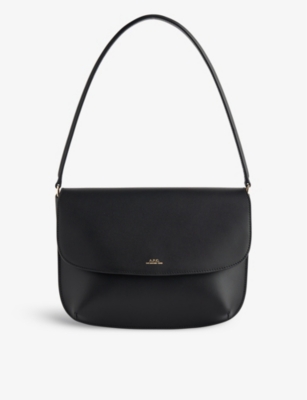 Shop Apc Sarah Logo-embossed Leather Shoulder Bag In Noir