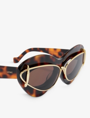 Shop Loewe Women's Dark Havana Double-frame Cat-eye Acetate And Metal Sunglasses