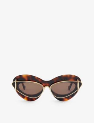 LOEWE LOEWE WOMEN'S DARK HAVANA DOUBLE-FRAME CAT-EYE ACETATE AND METAL SUNGLASSES