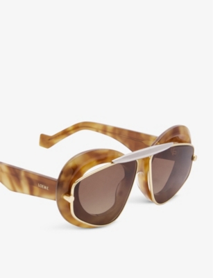 Shop Loewe Women's Havana/brown Gsundfsx023141 Double-frame Round-frame Acetate Sunglasses