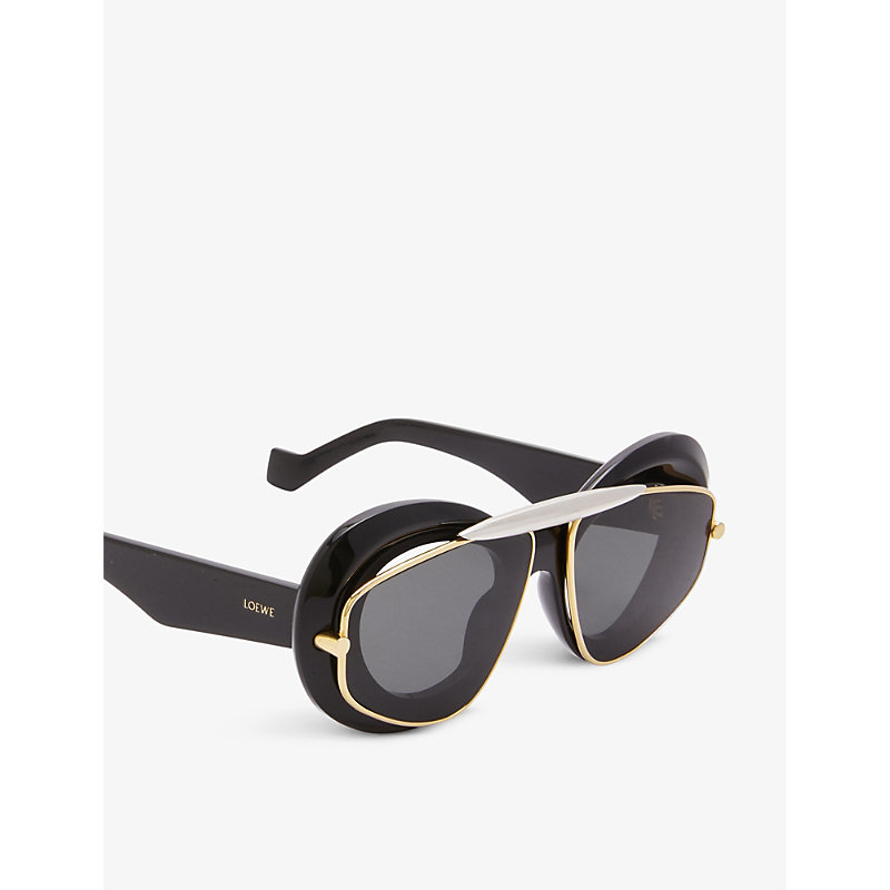 Shop Loewe Women's Shiny Black Gsundfsx023141 Double-frame Round-frame Acetate Sunglasses