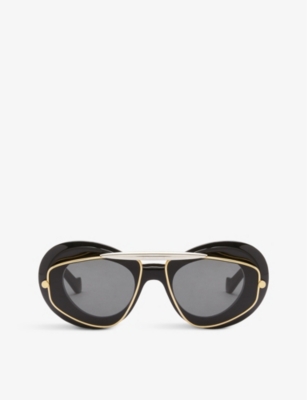 Shop Loewe Womens Shiny Black Gsundfsx023141 Double-frame Round-frame Acetate Sunglasses