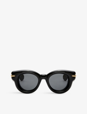 Loewe Womens Shiny Black Gsun444x01 Inflated Round-frame Nylon Sunglasses