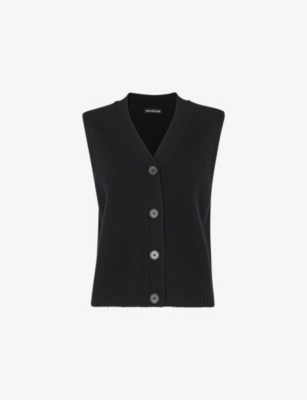 Whistles Ribbed Button Front Tank Top In Black