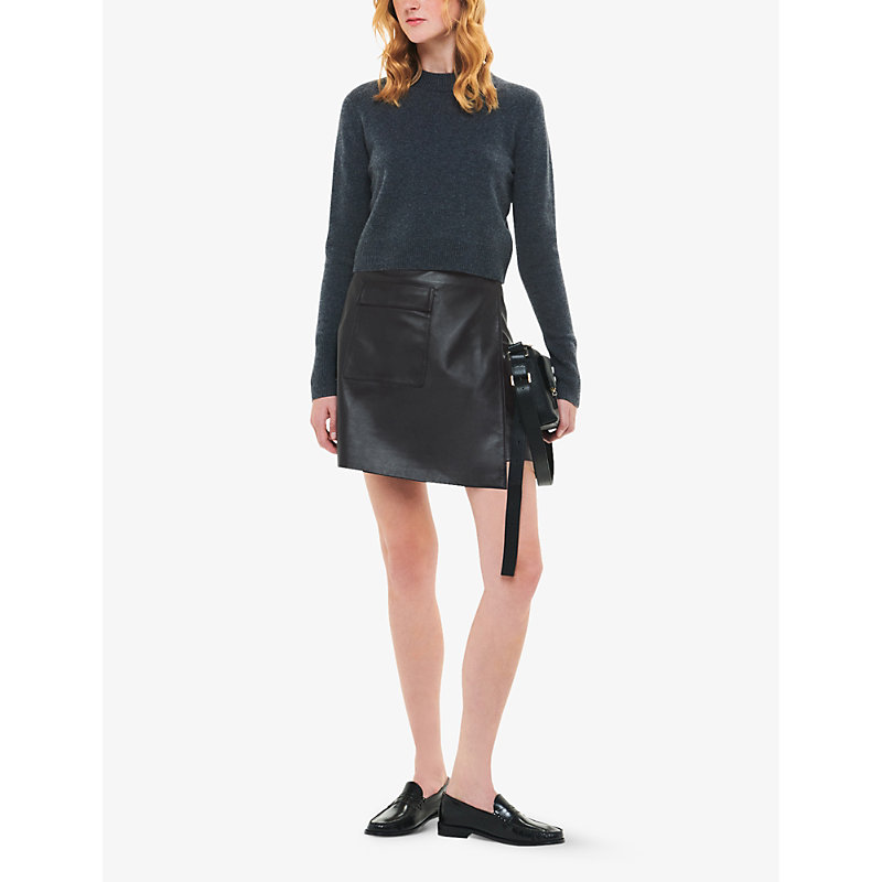 Shop Whistles Womens Black High-rise Wrap Leather Mini Skirt