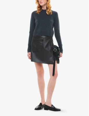 High-rise wrap leather mini skirt