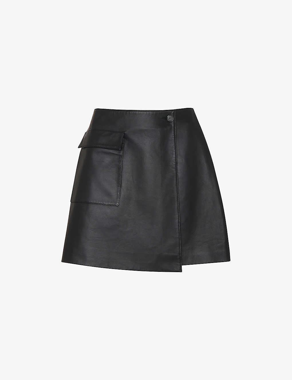 Whistles Womens Black High-rise Wrap Leather Mini Skirt