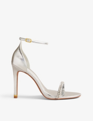 Ted Baker Womens Silver Helenni Crystal-embellished Leather Heeled Sandals
