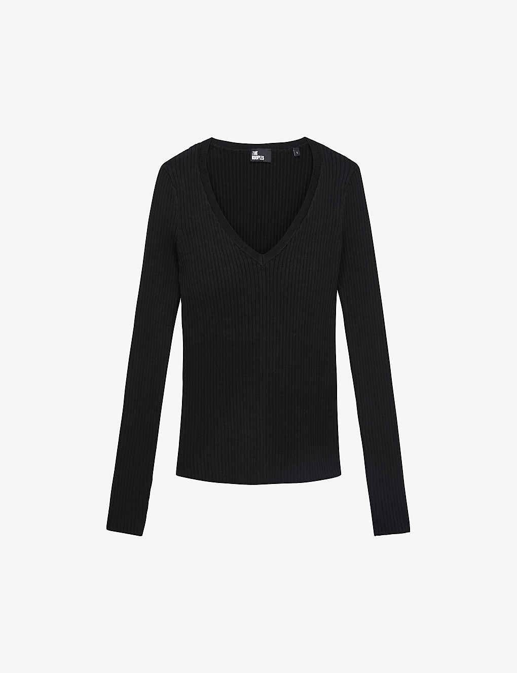 The Kooples Knitted V Neck Sweater In Black