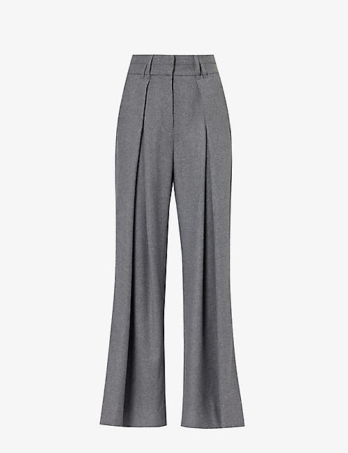 ME AND EM: Pleated wide-leg high-rise wool-blend trousers