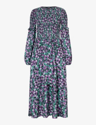 ME AND EM - Floral-print long-sleeved woven midi dress | Selfridges.com