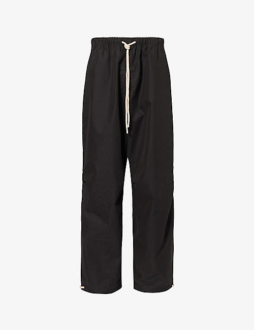 FEAR OF GOD ESSENTIALS: Elasticated-waistband brand-appliqué mid-rise wide-leg cotton-blend trousers