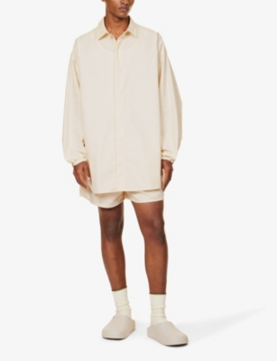 Shop Essentials Fear Of God  Men's Cloud Dancer  Button Down Brand-patch Relaxed-fit Cotton-blen