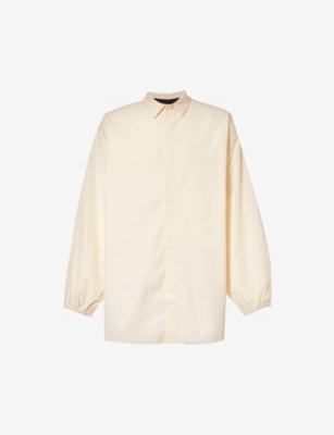 Essentials Fear Of God  Mens Cloud Dancer  Button Down Brand-patch Relaxed-fit Cotton-blend In Silver Cloud