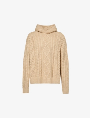 Essentials Fear Of God  Mens Gold Heather  Cable-knit Relaxed-fit Cotton-blend Hoody