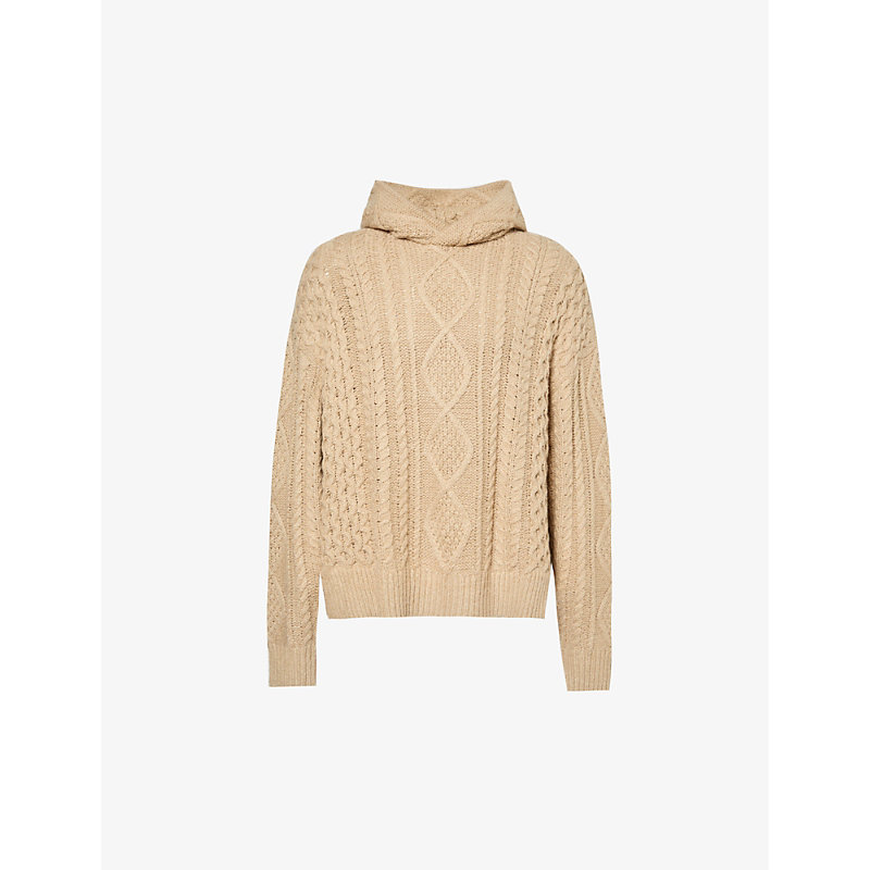 Essentials Fear Of God  Mens Gold Heather  Cable-knit Relaxed-fit Cotton-blend Hoody