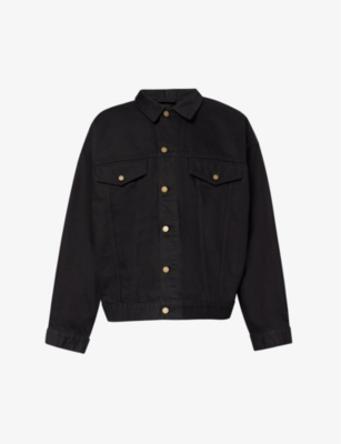 Shop Essentials Fear Of God  Men's Jet Black  Brand-patch Oversized Denim Jacket