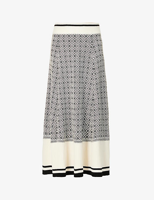 ME AND EM: Jacquard-pattern A-line wool knitted maxi skirt