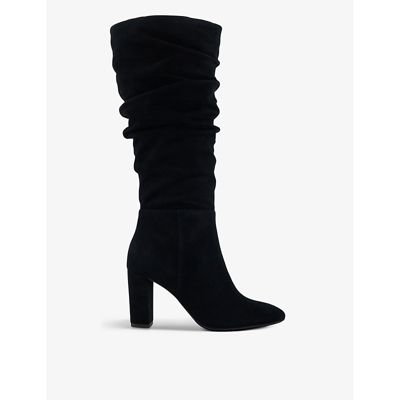Dune Womens Black-suede Stigma Ruched Suede Knee-high Boots
