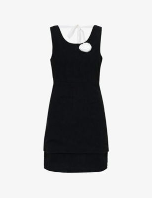 SISTER JANE: Serene Rose flower-brooch woven-blend mini dress