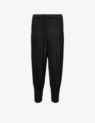 Issey Miyake Pleats Please  Womens Black Pleated Tapered-leg Mid-rise Knitted Trousers