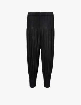 Issey Miyake Pleats Please  Womens Black Pleated Tapered-leg Mid-rise Knitted Trousers