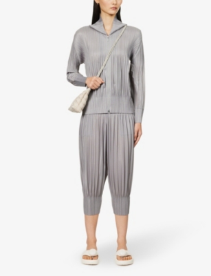Shop Issey Miyake Pleats Please  Women's Cool Gray Pleated Tapered-leg Mid-rise Knitted Trousers In Grey