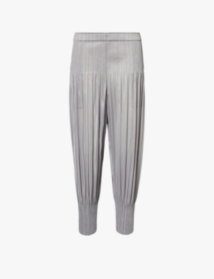 PLEATS PLEASE ISSEY MIYAKE: Pleated tapered-leg mid-rise knitted trousers