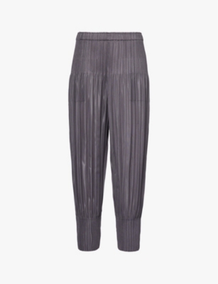 PLEATS PLEASE ISSEY MIYAKE: Pleated tapered-leg mid-rise knitted trousers