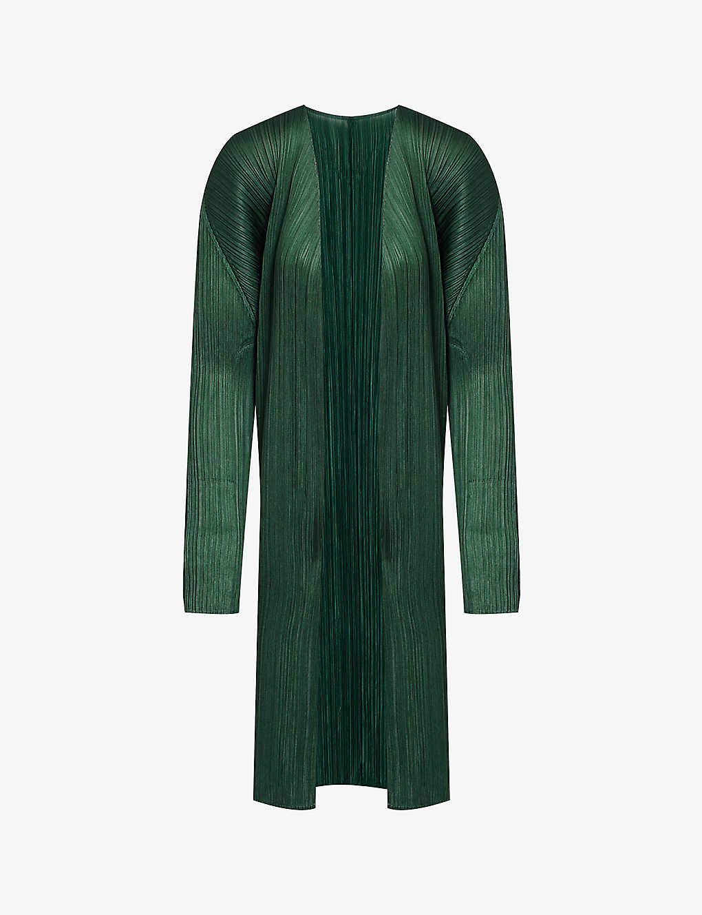 Issey Miyake Pleats Please  Womens Dark Green Basic Relaxed-fit Pleated Woven Cardigan