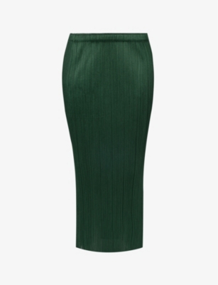 Issey Miyake Pleats Please  Womens Dark Green Basic Pleated Woven Midi Skirt