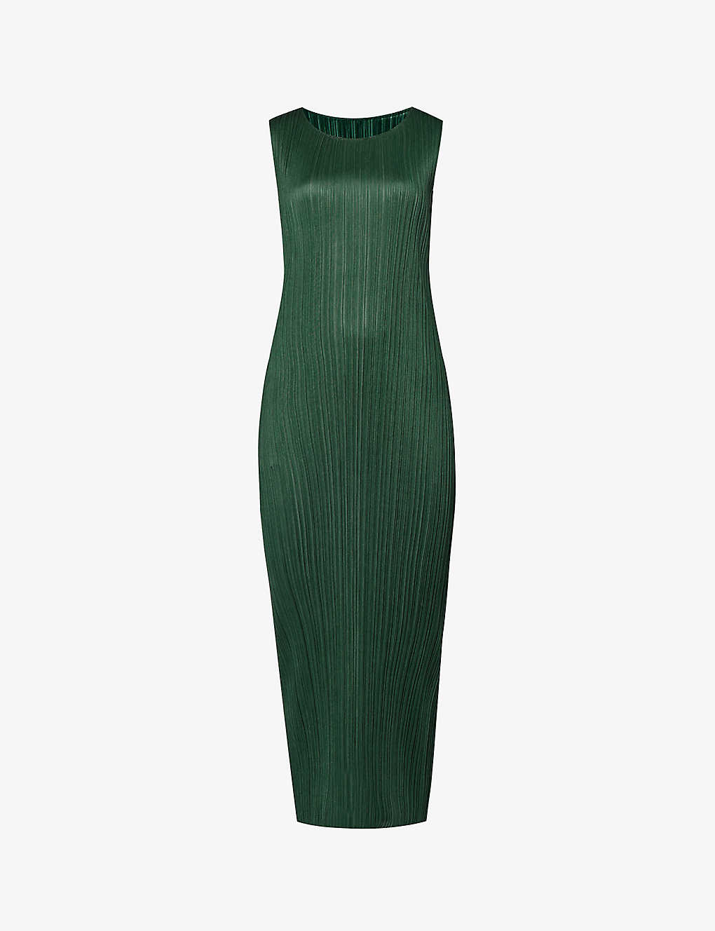Shop Issey Miyake Pleats Please  Women's Dark Green Basic Pleated Woven Midi Dress