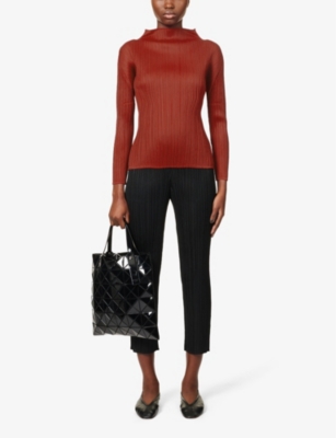 Shop Issey Miyake Pleats Please  Women's Red Colourful High-neck Knitted Top