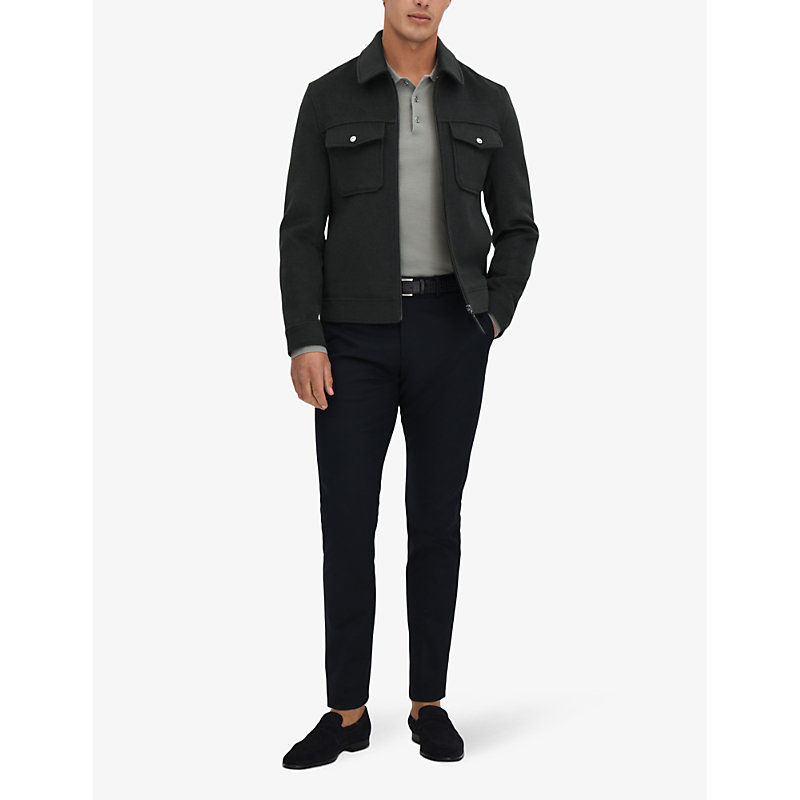 Shop Reiss Periode Patch-pocket Wool-blend Jacket In Dark Forest Gre