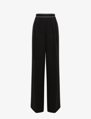 Reiss Womens Black Abigail Striped-waistband Wide-leg Woven Trousers