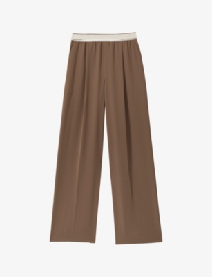 REISS: Abigail striped-waistband wide-leg woven trousers