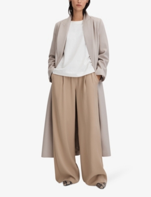 Shop Reiss Women's Stone Abigail Striped-waistband Wide-leg Woven Trousers