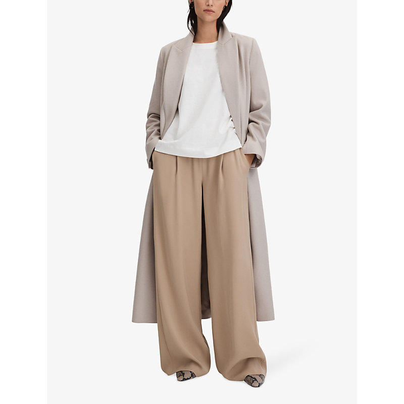 Shop Reiss Women's Stone Abigail Striped-waistband Wide-leg Woven Trousers