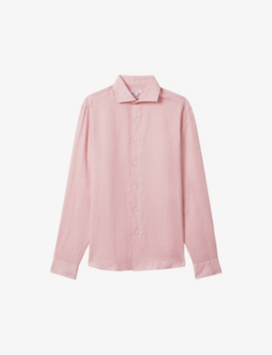 Reiss Flamingo Linen Button-through Shirt In Flamingo