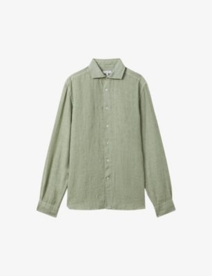 Reiss Mens Pistachio Ruban Regular-fit Linen Shirt