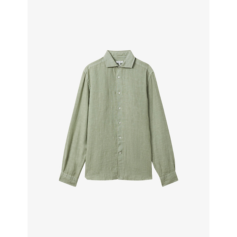Reiss Mens Pistachio Ruban Regular-fit Linen Shirt