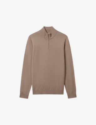 Reiss Blackhall Merino Wool Slim Fit Quarter Zip Mock Neck Sweater In Camel
