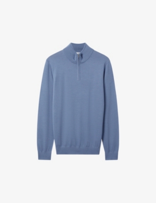 Reiss Blackhall - Cornflower Blue Merino Wool Half-zip Funnel Neck Jumper, Xxl In Cornflower Blue