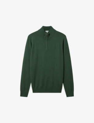 Shop Reiss Mens Hunting Green Blackhall Funnel-neck Wool Jumper