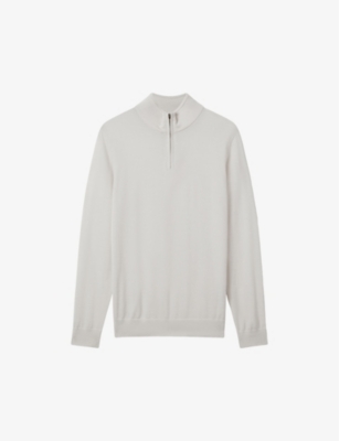 Reiss Blackhall - Snow Merino Wool Half-zip Funnel Neck Jumper, L In Snow