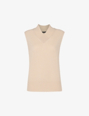 Whistles Womens Cream V-neck Relaxed-fit Wool Tank